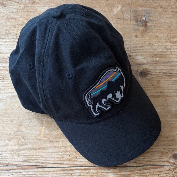 Patagonia Other - Patagonia Black Ball Cap with Buffalo Patch one size adjustable fabric strap